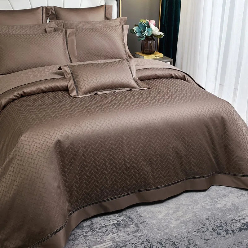 1000TC Egyptian Cotton Soft Silky Jacquard Wave Bedding Duvet Cover 4/7Pcs Boho Textured Comforter Cover Bed Sheet Pillowcases