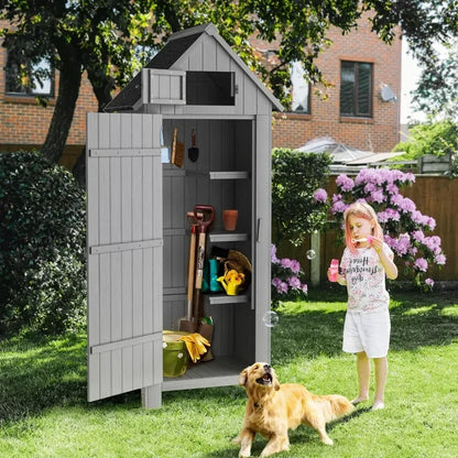 y Outdoor Storage Shed with Floor, 70” Tall Water-Resistant, Wooden Garden Tool Storages Cabinet, Outdoor Storage Room