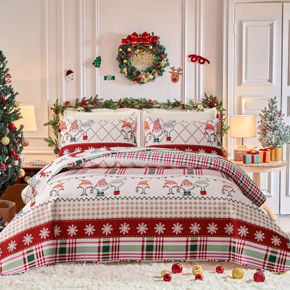 Christmas Quilt Cover Set Twin/Queen/King Size - Soft 100% Microfiber Lightweight Bedspread Coverlet with Festive Reindeer