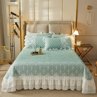 Solid Color Thicked Quilted lace Bed Skirt European Style 245x250cm Coverlet Bed Cover Bed Linen Solid Color King Queen Size
