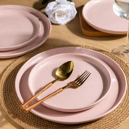 Ceramic Dinnerware Sets for 6, 24Pieces Handpainted Plates and Bowls Set with Rustic Terracotta Underside, Scratch Resistant Sto