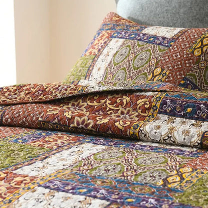 Bedspread Quilt Sets Reversible Bedding Coverlet Sets Comforter Patchwork Paisley Bohemian Bedspread Patchwork Brown, King Size