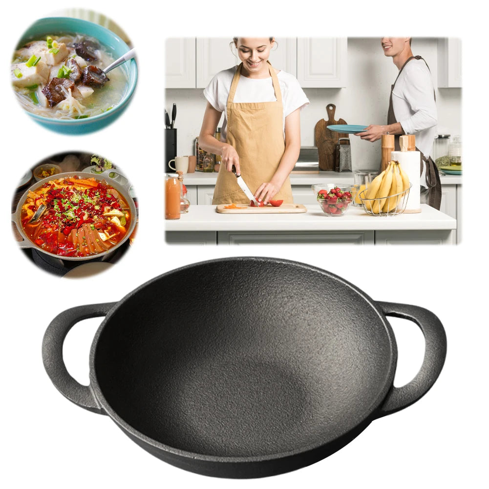 Cast Iron Pan Cooking Pot with 2 Handles Saute Pan Multi-Purpose Non-Stick Frying Pan 19cm for Camping Cooking