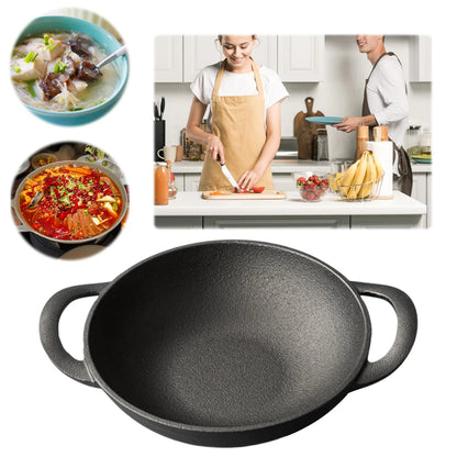 Cast Iron Pan Cooking Pot with 2 Handles Saute Pan Multi-Purpose Non-Stick Frying Pan 19cm for Camping Cooking