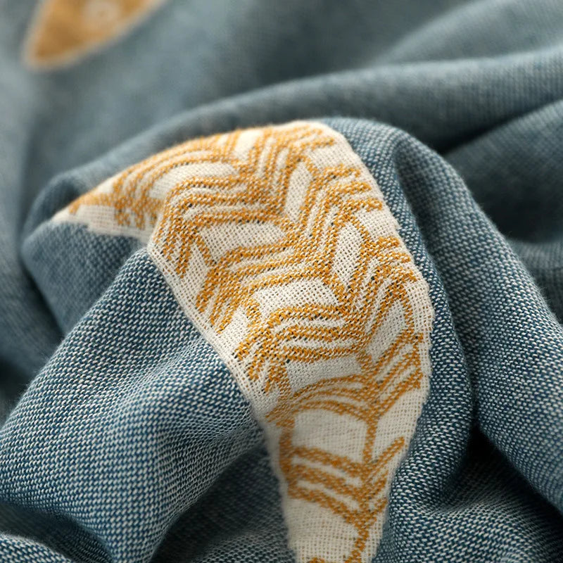Textile City Ins Leaf Fish Comforters 5 Layer Cotton Gauze Towel Blanket Home Bed Quality Bedspread 200x230cm