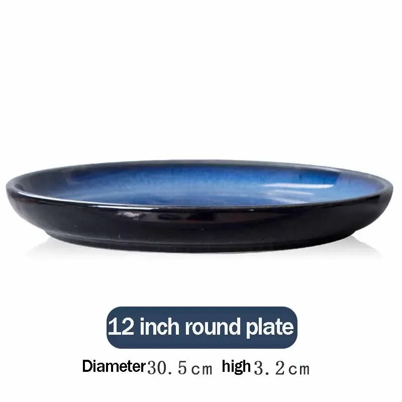 4size Tray for Decoration Blue Dishes for Serving Kiln Change Dinner Set 12 People Plates Hand Drawn Home Plate Tiers Tableware