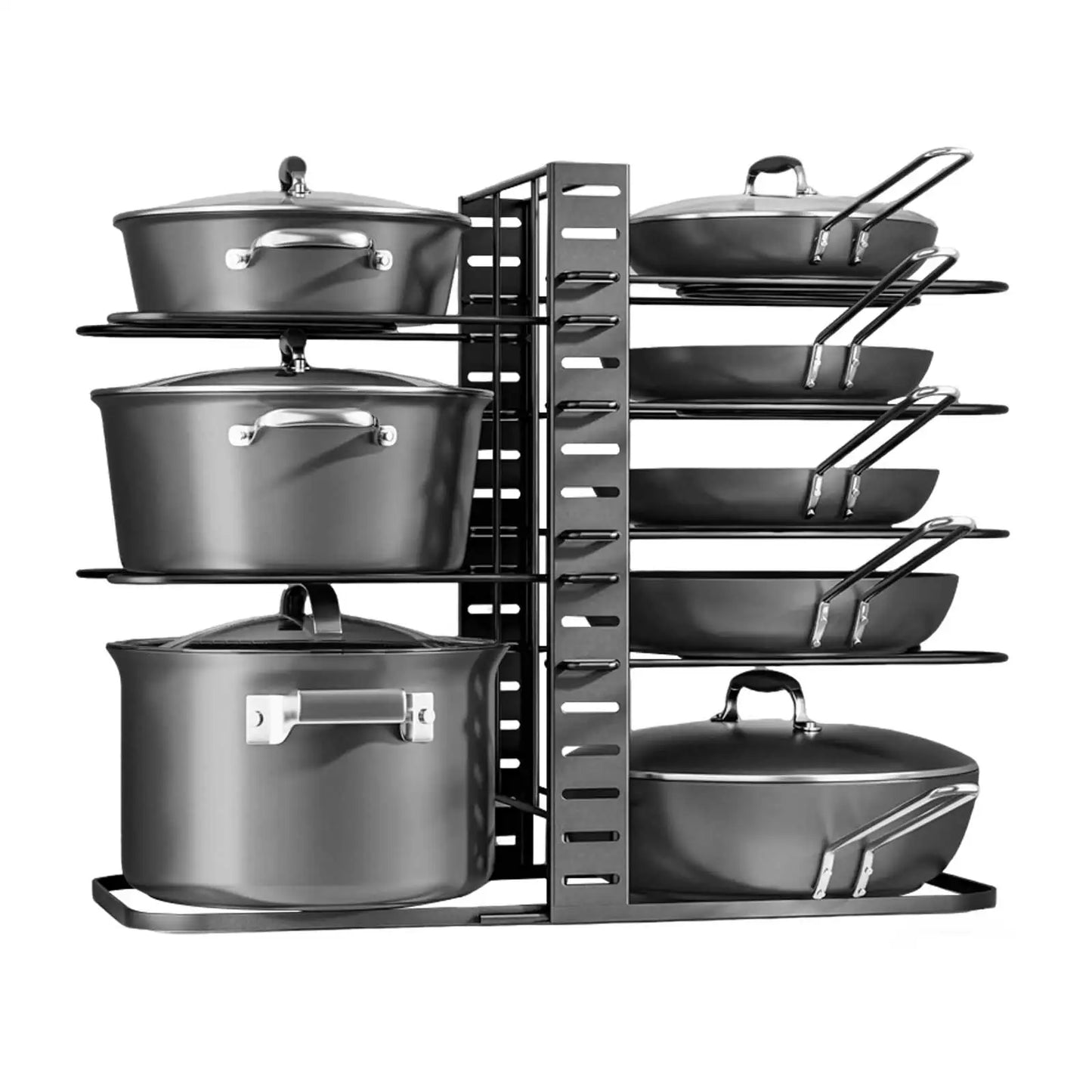 8-Tier Adjustable Pot Rack Organizer Rack Space-saving Cabinet Holder Durable Meta Adjustable Pots Pans lids Kitchen Tool