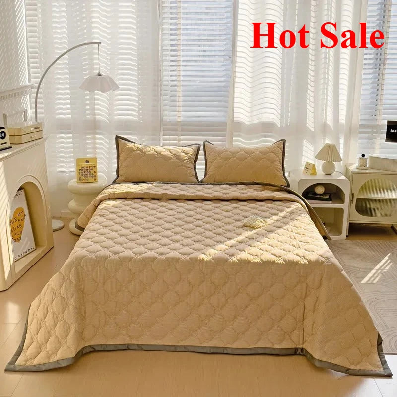 Quilted Bedspread Plaid Style Bed Linen Thickened Bedsheet Home Blanket Skin-friendly Bed Cover (Pillowcase Need Order)