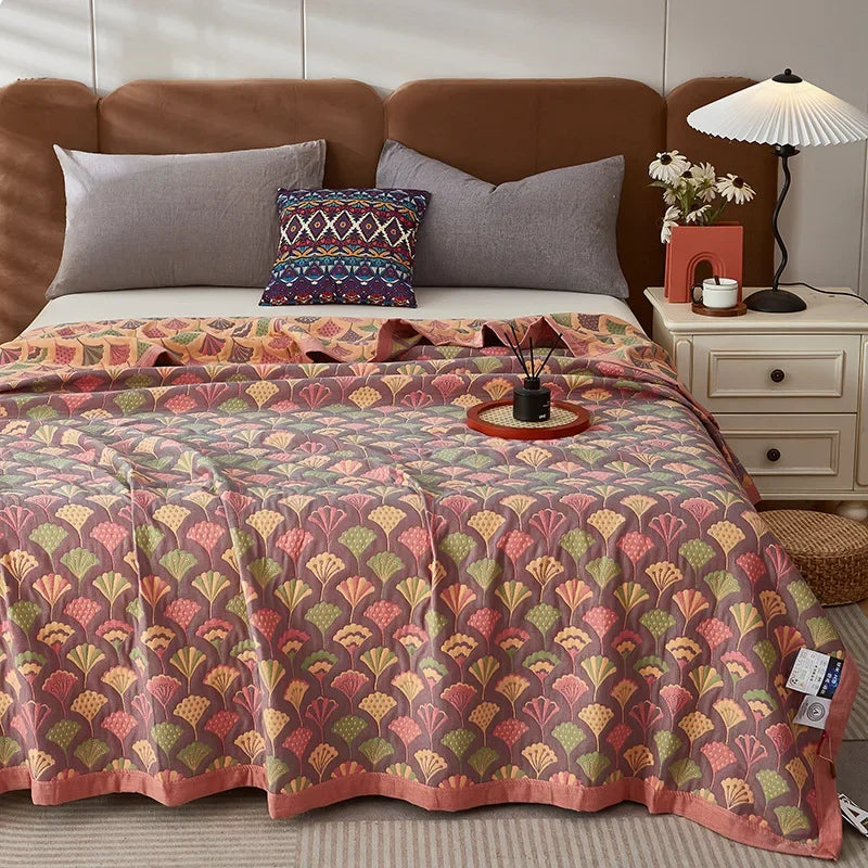 Luxurious Triple-layered 100% Cotton Gauze Blanket for Queen/King Bed, Multi-functional Usage As Summer Quilt or Bedspread