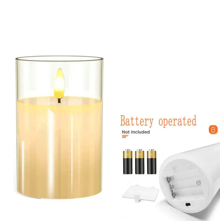 USB Rechargeable/Battery operated LED Glass Candle Remote controlled Pillar Candle Paraffin Wax 3D wick Home table Decor-Amber