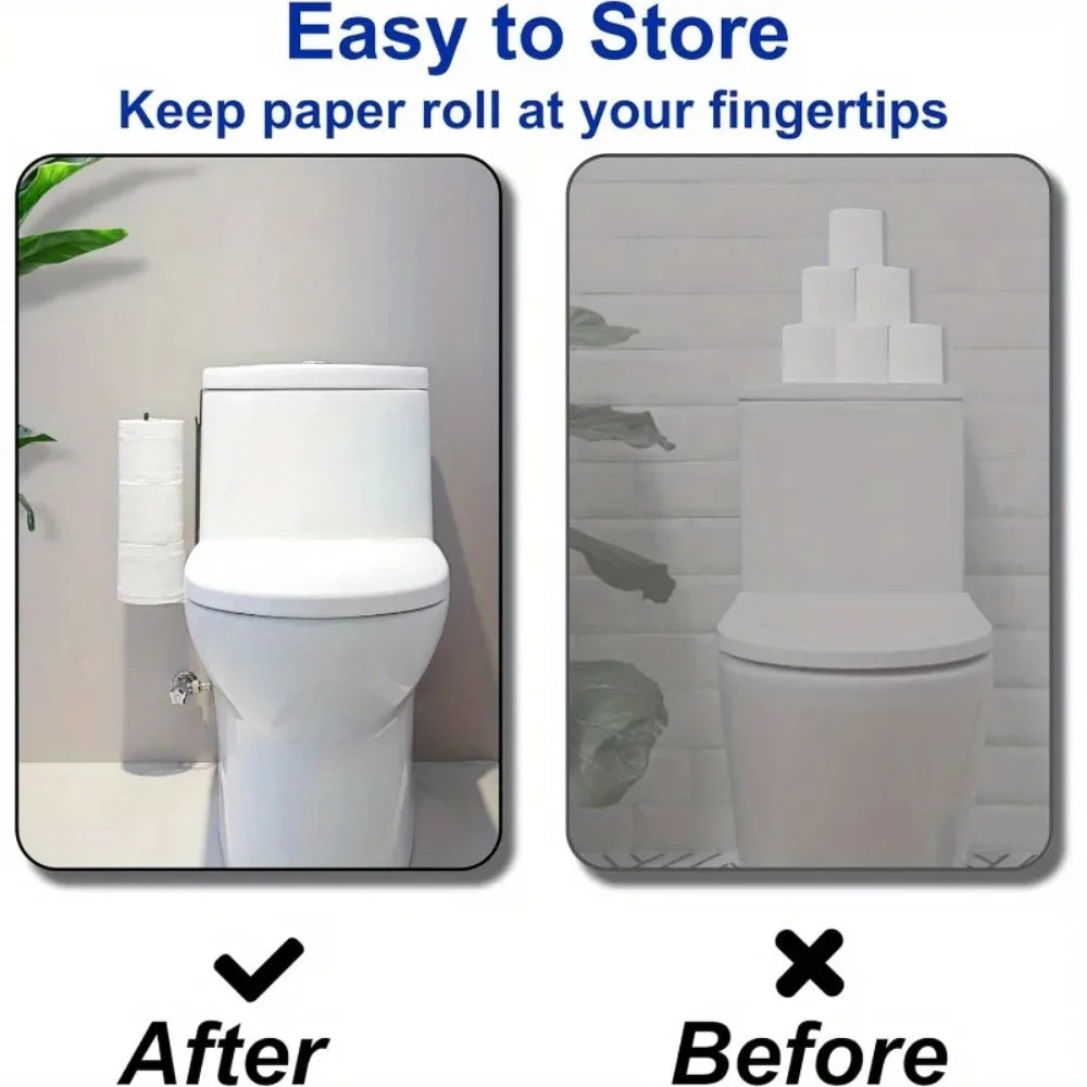 Bathroom Toilet Paper Holder with Storage Extra 3 Rolls, Over The Tank Toilet Paper Holder Wall Mount, Small Restroom Organizer