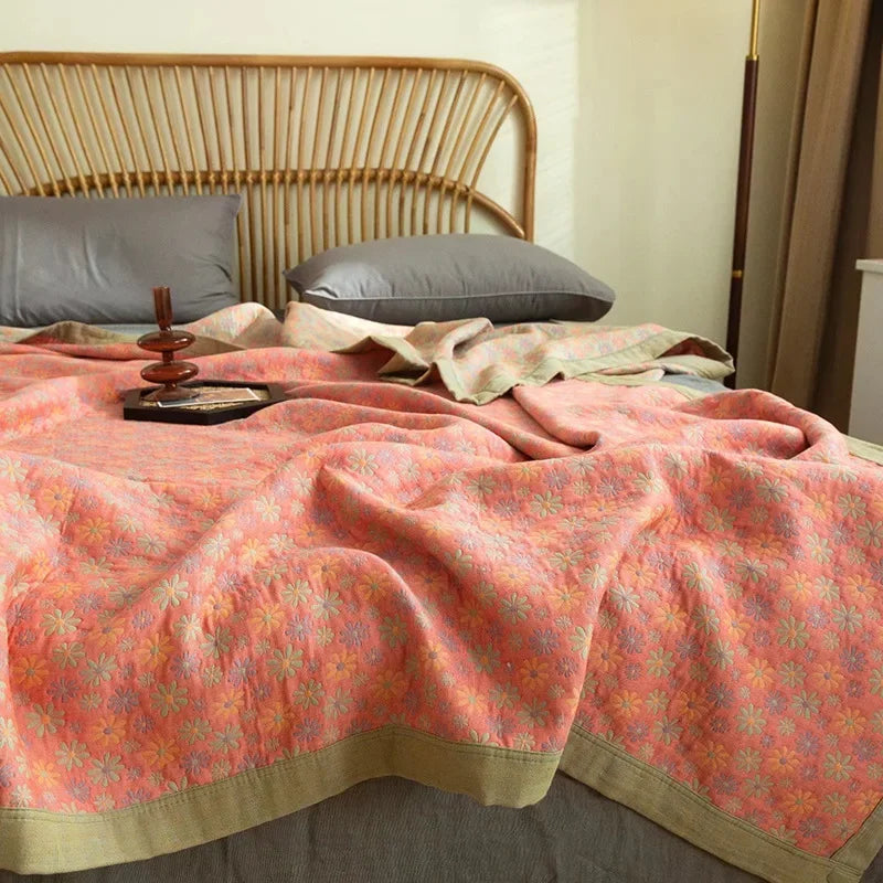 Luxurious Triple-layered 100% Cotton Gauze Blanket for Queen/King Bed, Multi-functional Usage As Summer Quilt or Bedspread