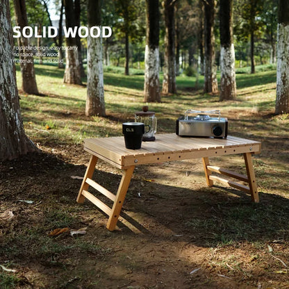 Outdoor Solid Wood Table Portable Folding Table Camping Hiking Barbecue Small Table Self-driving Tour Rack Picnic Table