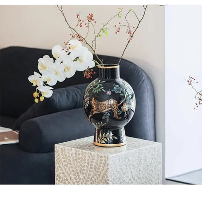 Vase decoration retro high-end sense flower arrangement ceramic medieval ornament new Chinese style