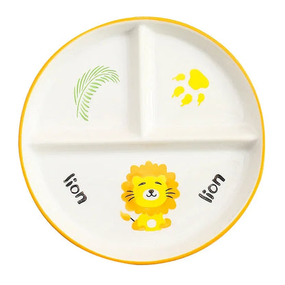 Children's Tableware Cartoon Ceramic Grid Plate for One Person Breakfast Plate Divider Plate Ceramic Dish Serving Platter
