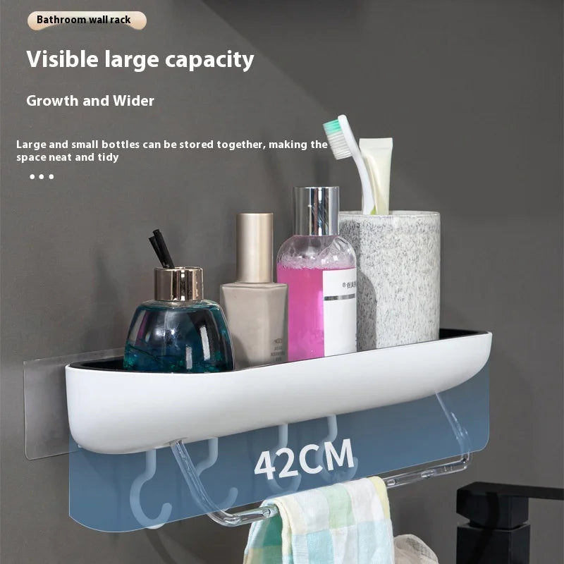 Wall-Mounted Shampoo Storage Rack With Towel Bar Bathroom Storage Shelf No Drilling Shower Holder Hanging Rack Organizer