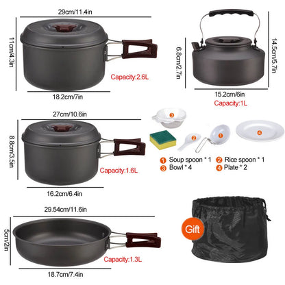 Outdoor cooking 3-4 person picnic set pot, hard alumina portable boiling water, tea frying pan, barbecue meat camping pot