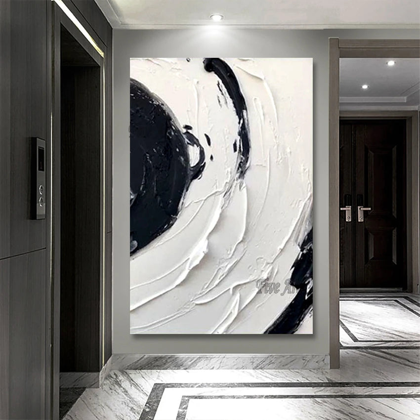 Simple Thick Texture Canvas Abstract Black And White Art Painting Large Size Wall Picture For Bedroom Custom Artwork Unframed