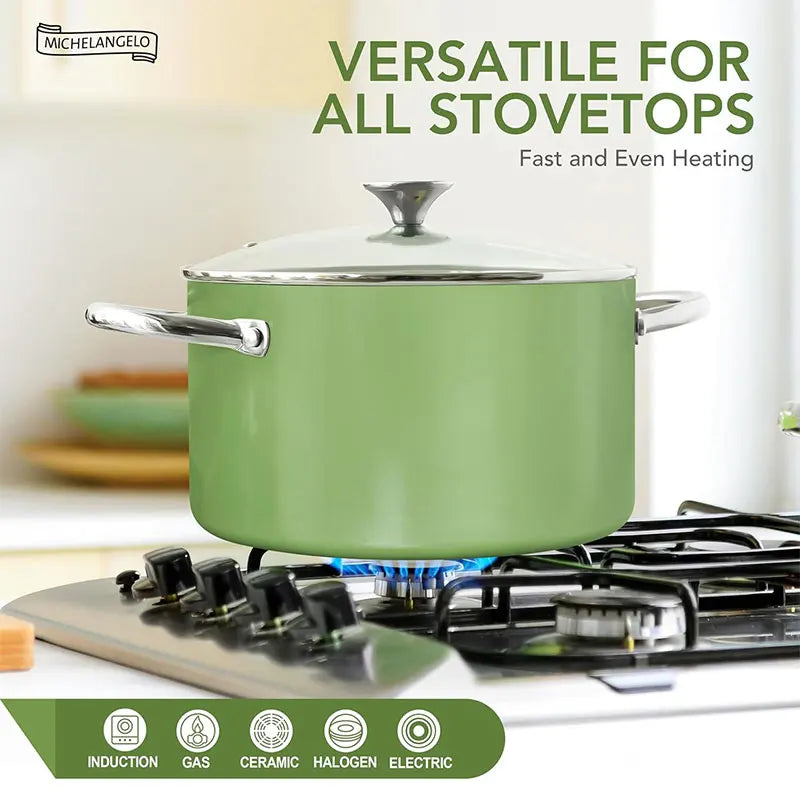 6 QT Large Soup Cooking Pot Stew Pot with Lid Ceramic Coating Nonstick Stock Pot Pasta Pot Casserole Pot Induction Compatible