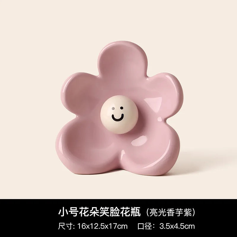Flower Smiling Face Flower Arrangement Cute Ceramic Vase Decorative Table Dried Flower Vase Ornaments Home Decoration Vases