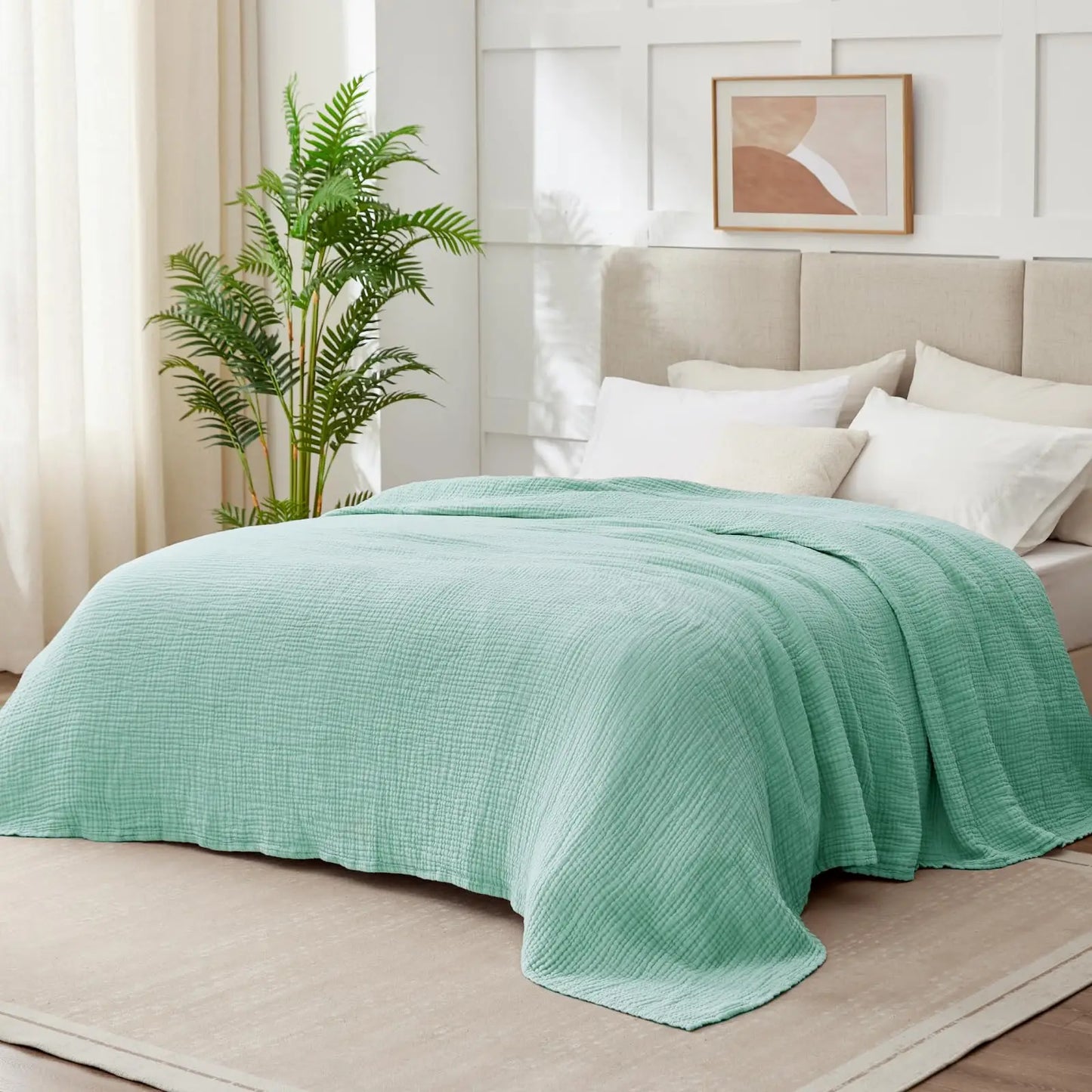 100% Cotton Blanket for Bed Soft Muslin Bed Blankets, Lightweight Breathable Bedspread Coverlet All Season Gauze Throw Blanket