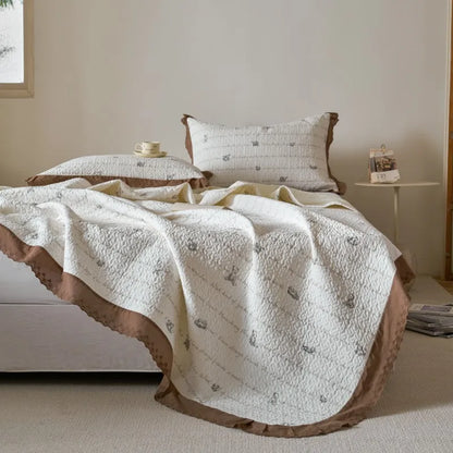 Flower Printed Bed Cover with Lace French Style Washed Cotton Bedspreads Quilted cobre leito de casal Comfortable and Soft 이불패드