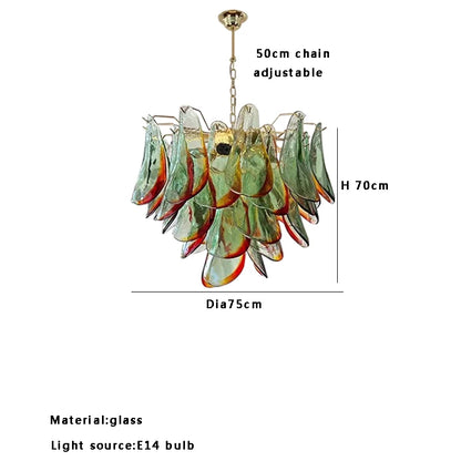 Modern living room chandelier with green glass lustre, suitable for study and dining room ceiling lighting, dimmable.