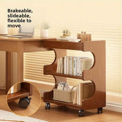 Mobile Storage Unit with Rolling Shelves - Heavy-duty Wooden 4-tier Open and Closed Shelves, Space-saving Wheeled Trolley