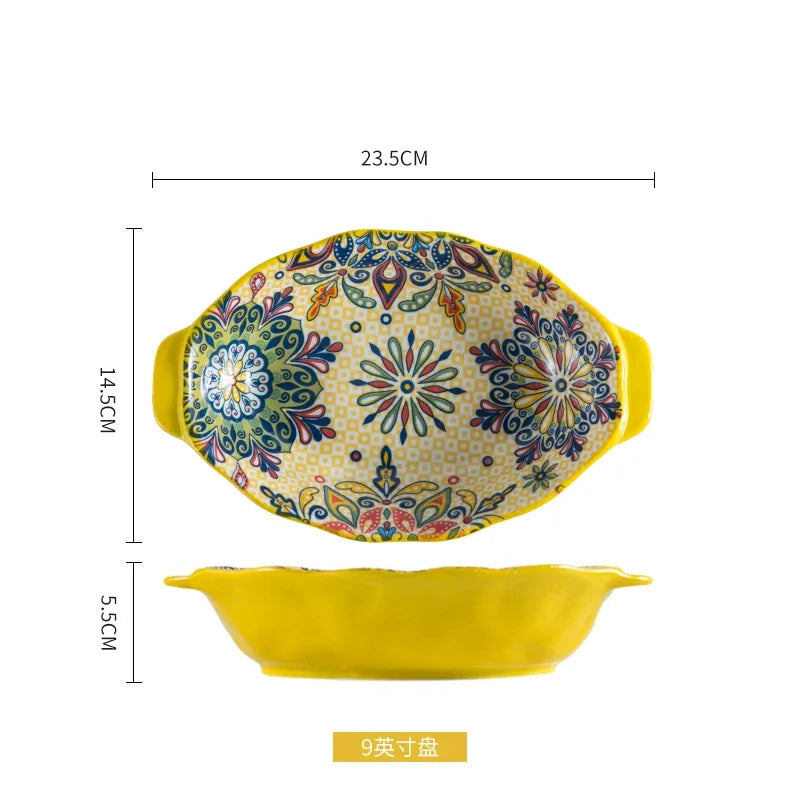 Ceramic Tableware Set Rice Bowl Serving Plate Creative Cutlery Soup Plate Noodle Handle Bowl Sauce Dish Steak Salad Fruit Plate