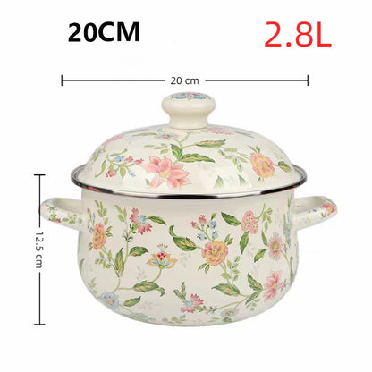 20cm/22cm/24cm Enamel Saucepan Kitchenware Cookware Thickened Double Ears with Lid Household 2.8L/3.8L/4.5L Enamel Pots and Pans