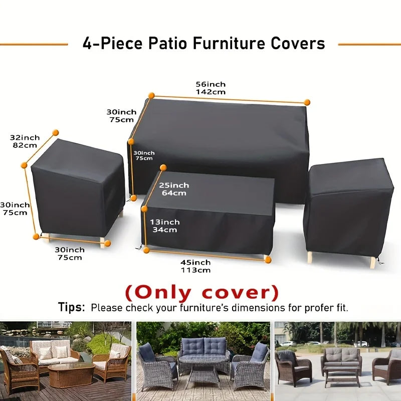 4pcs/Set Patio Furniture Covers, Windproof Coffee Table Cover Drawstring Design, Suitable for Patio, Balcony and Patio Furniture