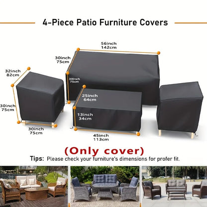 4pcs/Set Patio Furniture Covers, Windproof Coffee Table Cover Drawstring Design, Suitable for Patio, Balcony and Patio Furniture
