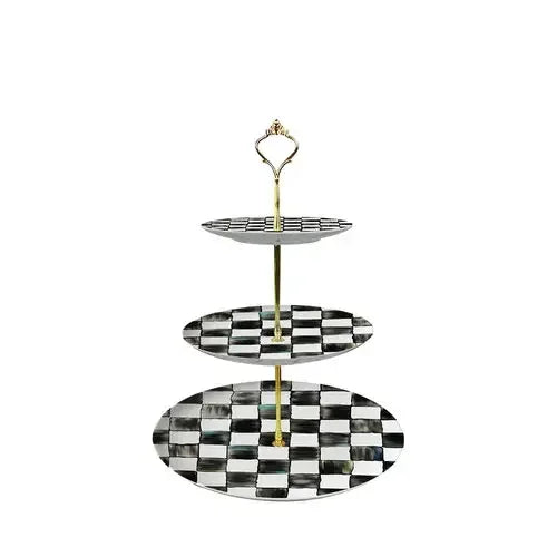 Glazed Western-style Dishes Creative Black-and-white Lattice Wedding Banquet Bone China Plate Flat Ceramic Tableware Vajillas