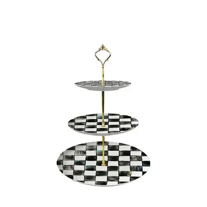 Glazed Western-style Dishes Creative Black-and-white Lattice Wedding Banquet Bone China Plate Flat Ceramic Tableware Vajillas