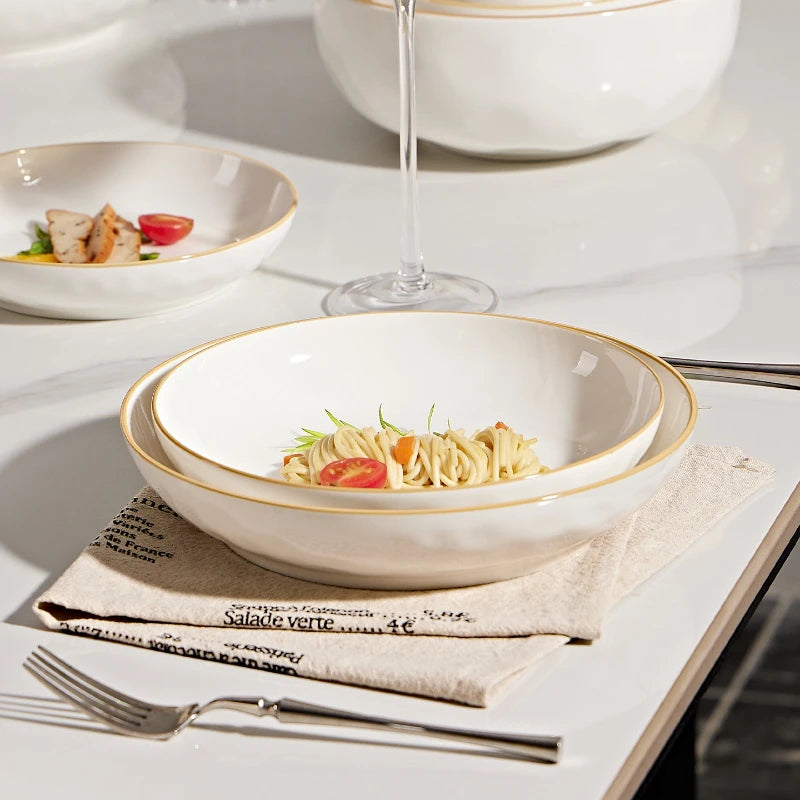 korean style white plates dinner sets ceramic gold rim 8 person dinner sets full set Casserole vajillas completa Bowl set