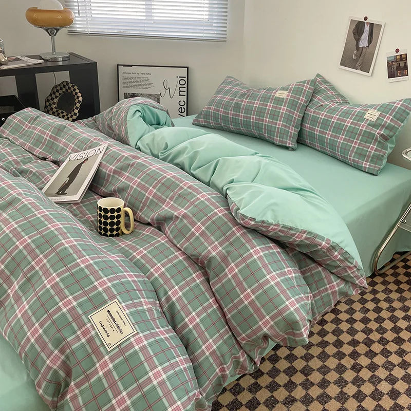 Bed Linen Sheets Duvet Cover Four-piece Set of Washed Cotton Bedding Quilt Covers Three-piece Set for Student Dormitories