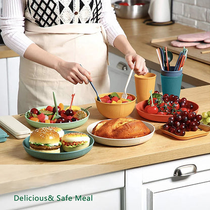 16Pcs Reusable Plastic Tableware Set Including Plates Bowls and Cups Suitable for Family Picnics and School Supplies