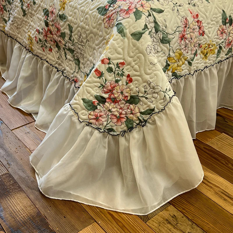 Bonenjoy Bedspread Floral Style Bed Linen Lace Bed Cover Quilted Bedsheet 250x260cm Bedspreads 침대커버 (Pillowcase Need Order)