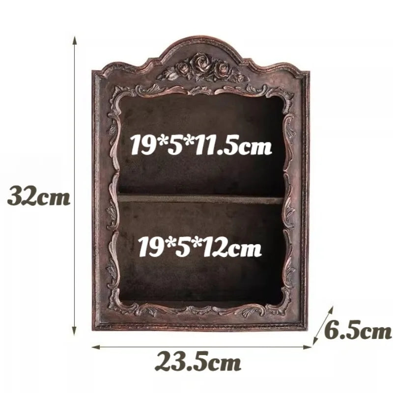 Resin Nordic Distressed Decorative Shelf Countryside Exquisite Carved Two-layer Display Stand High-quality Luxury Home Decor
