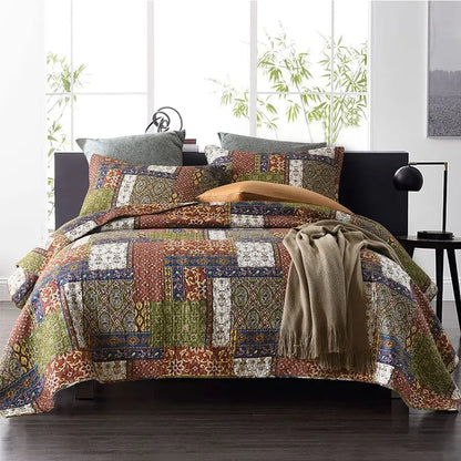 Bedspread Quilt Sets Reversible Bedding Coverlet Sets Comforter Patchwork Paisley Bohemian Bedspread Patchwork Brown, King Size