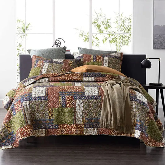 Bedspread Quilt Sets Reversible Bedding Coverlet Sets Comforter Patchwork Paisley Bohemian Bedspread Patchwork Brown, King Size