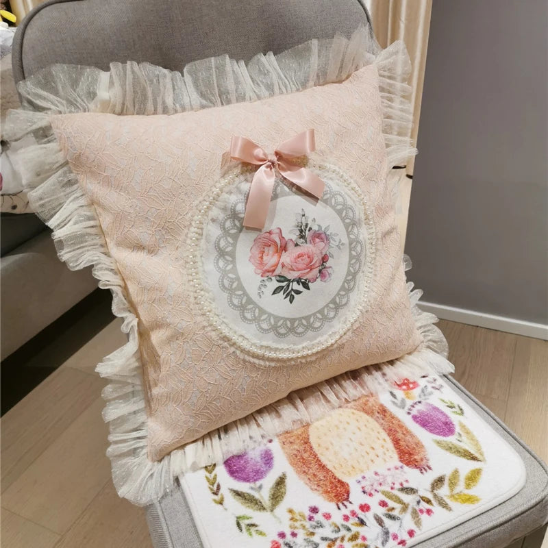 Decorative Cushions for Living Room Retro Printed Pillow Cover Home Flower Lace Single French Classical Pastoral Pillow Case