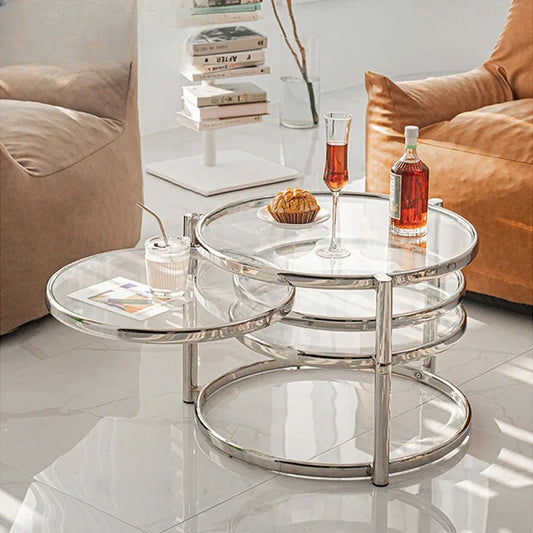 Modern Coffee Table in Stainless Steel Tea Table for Apartment With Tempered Glass