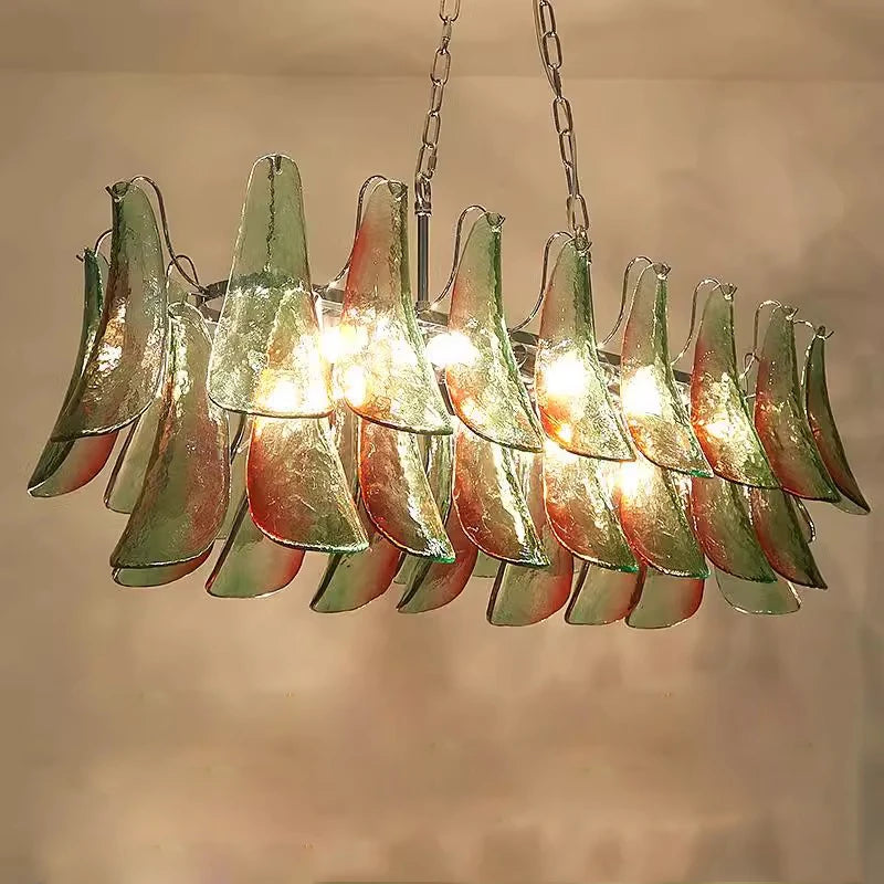 Modern living room chandelier with green glass lustre, suitable for study and dining room ceiling lighting, dimmable.
