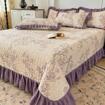1pc Quilted Bedspread with Ruffles Thickened Flower Printed Bed Cover Queen/King Size Bedspreads colchas y coverlets 침대 패드