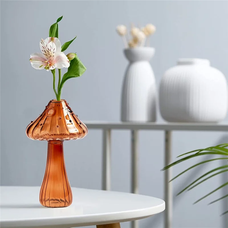 67NEW Hydroponic Plant Vases, Nordic Style Mushroom Glass Bud Vases Mushroom Flower Vases for Home Office Living Room Deco