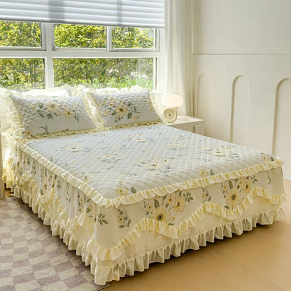 100% Cotton Thicken Quilted Bedspread King Queen Size Princess Lace Bed Skirt Pure Cotton Bed Cover Not Including Pillowcase
