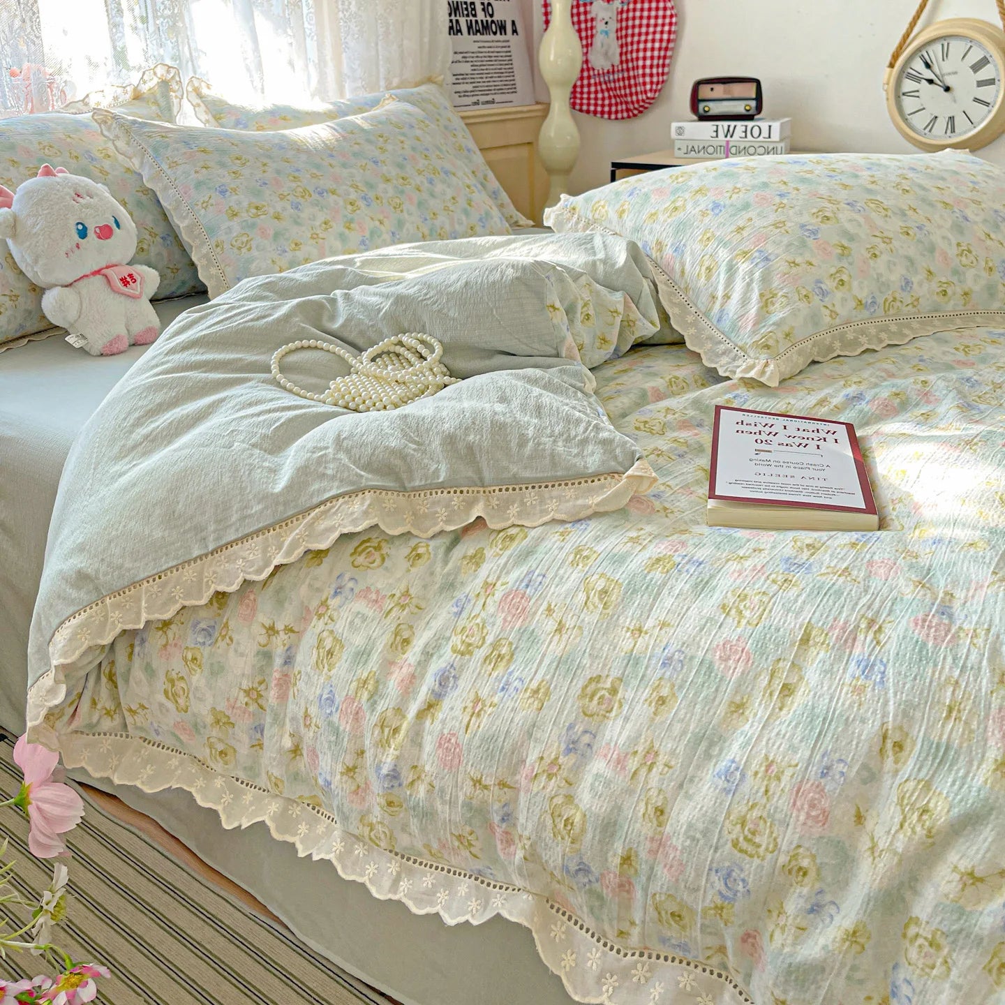 INS Princess Bedding Set Ruffle Lace Quilt Cover Romantic Bedclothes Woman Girls Home Decor Duvet Cover Set Korean Style Floral