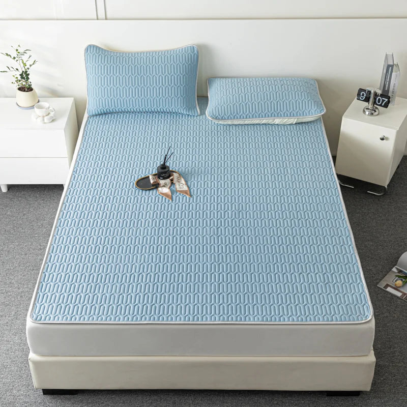 Soft Thicken Latex Filling Summer Bed Mat and Pillowcase 2/3pcs Bedding Set Smooth Cool Feeling Bed Sheet Cooling Mattress Cover
