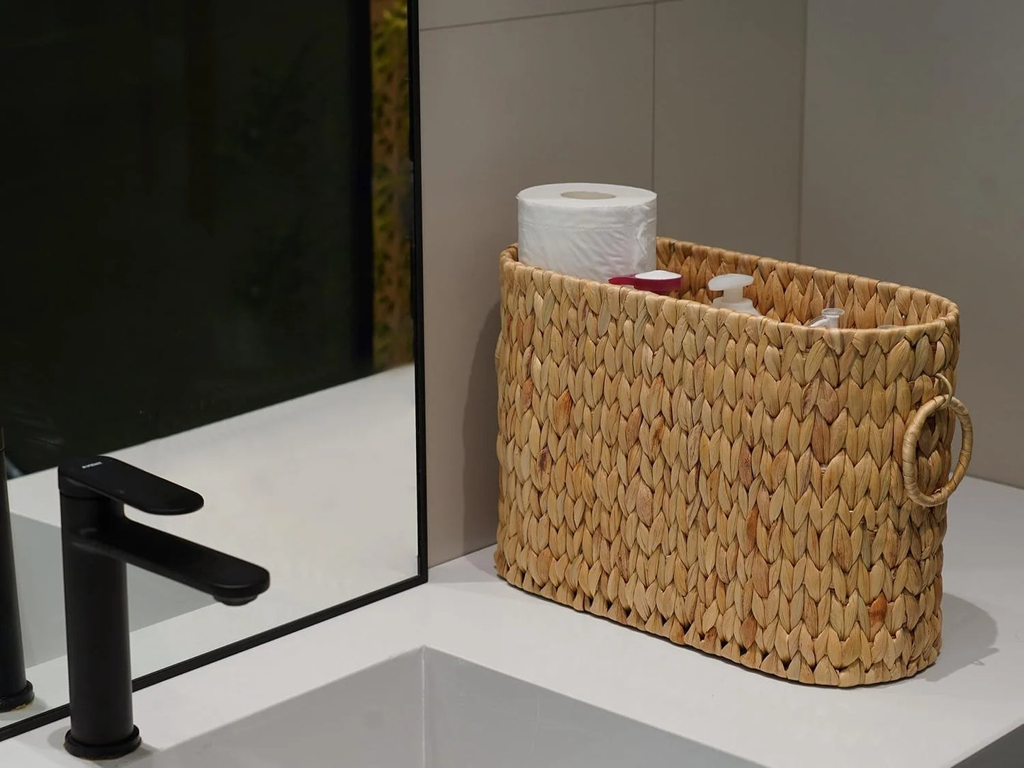 Toilet Paper Storage,Water Hyacinth Toilet Paper Baskets Bathroom Organizer,Large Toilet Paper Holder for up to 9 Mega Rolls,Bat